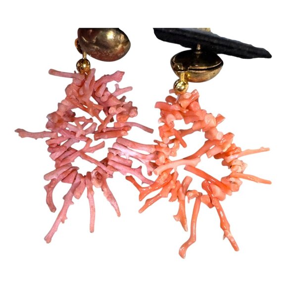 Vtg Coral Earrings Delicate Dangle Drop Boho Peach Avant Garde Retro Vintage - Picture 4 of 8